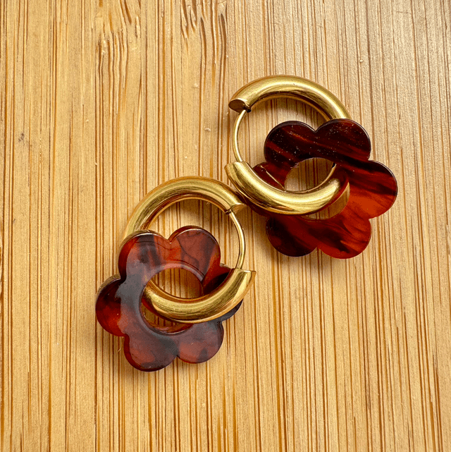 Boucles creoles +pendentifs fleurs 18 mm